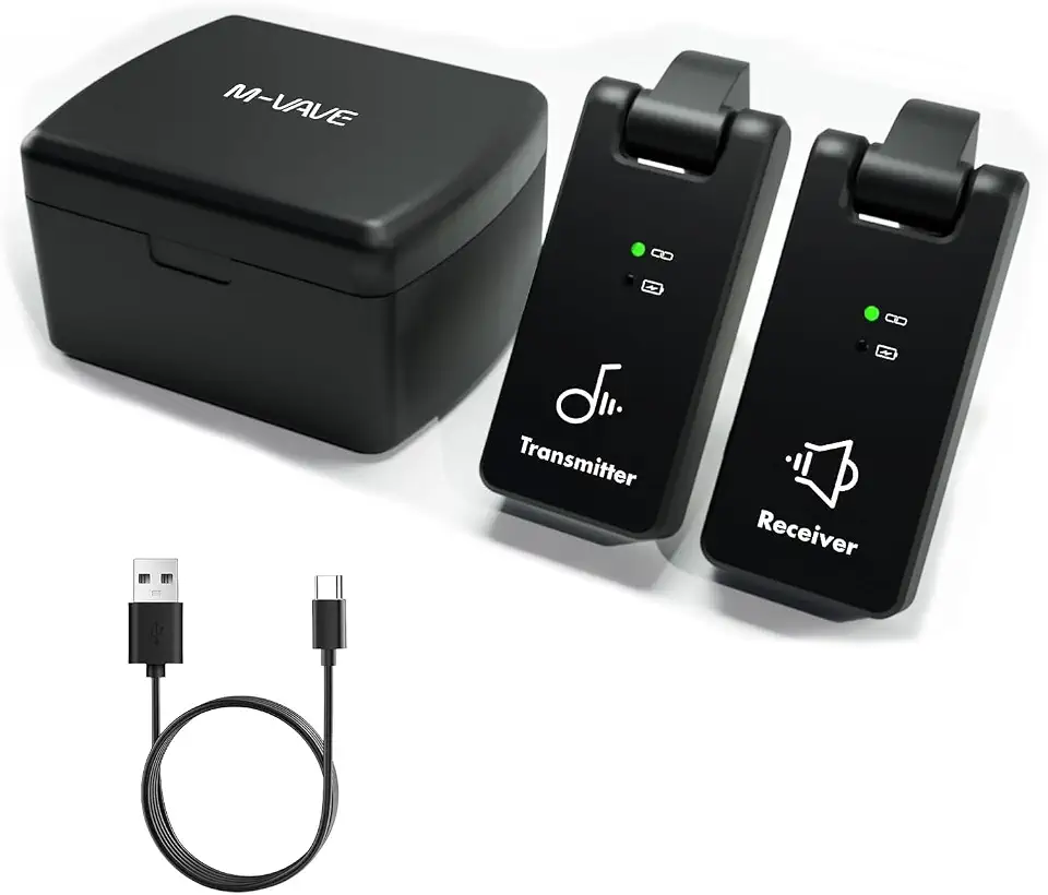 M-VAVE VEDO Sistema de Transmissão Sem Fio Instrumentos Musicais, Baixa Latência <6.7ms, Alcance de 25m ao Ar Livre, Bateria de Longa Duração com até 18h de Uso, Compatível com Guitarra Baixo Saxofone