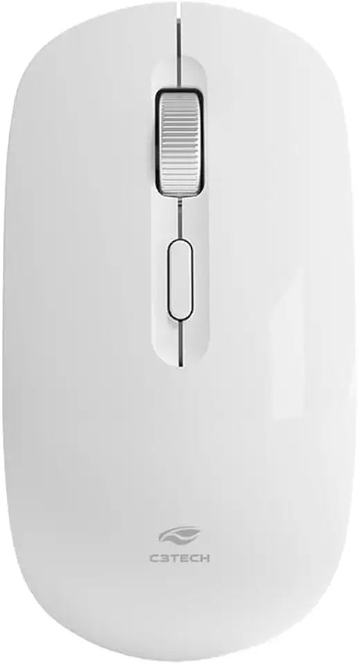 Mouse Sem Fio C3Tech M-W80WH Branco bateria Recarregável, Ergonomico, Ambidestro, Botão Scroll Metálico, 1600 DPI, Silencioso, Compatível com Windows, Linux, MacOS