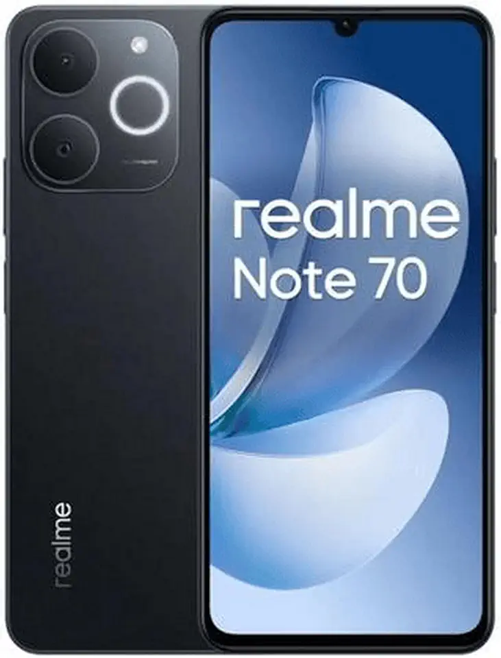 Smartphone Realme Note 70 RMX5313 8GB de RAM / 256GB. Bateria de 6300mAh e tela de 6,74" 90Hz HD+, IP54 com Resistência Militar a impactos. Cor Obsidian Black (Preto). Global Anatel