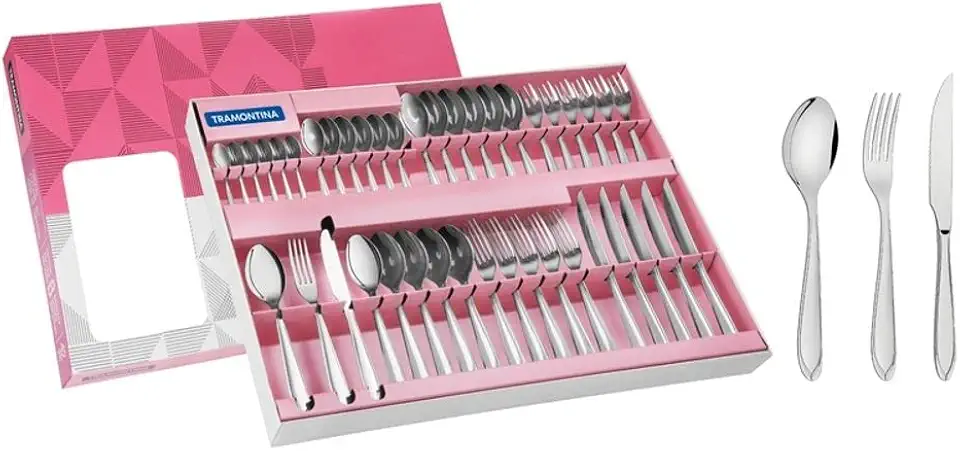 Faqueiro Aço Inox com Faca para Churrasco com 42 Peças Tramontina Laguna.