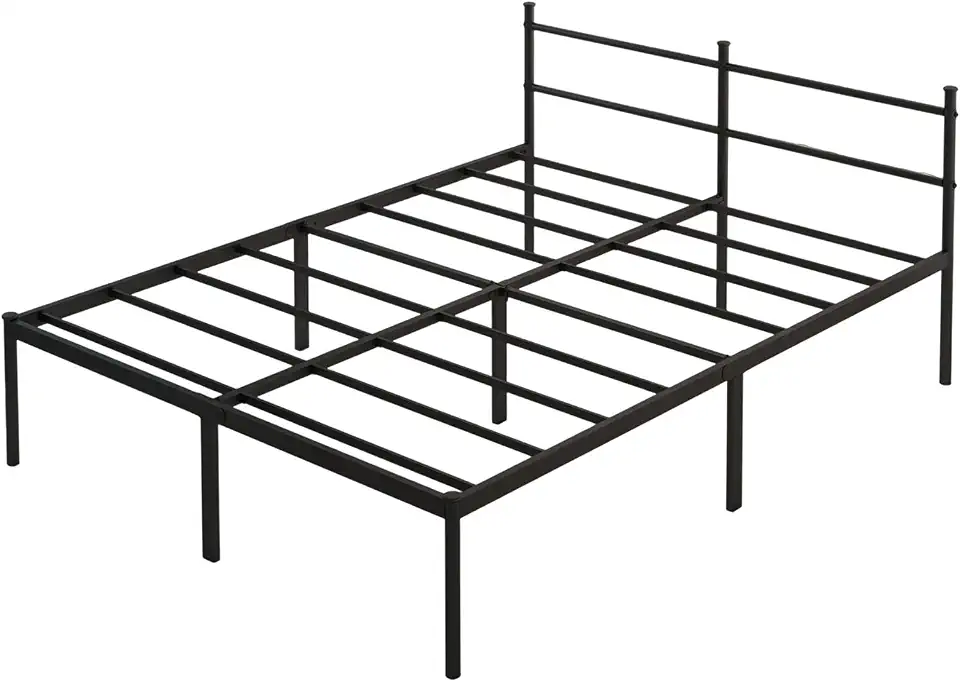Estrutura de Cama Metálica para Casal, Resistente com Cabeceira, Fácil Montagem, Altura 34 cm, Cor Preto (Casal)