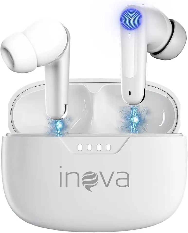 INAVA Fone de Ouvido Bluetooth 3ª Geração, 50 Horas de Bateria, Microfone com Cancelamento de Ruído (ENC), fone de ouvido esportivo Ergonômico, Ideal para Academia/Corrida/Trabalho (Branco)