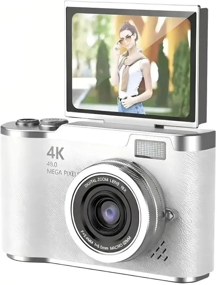 Câmera Digital 4K Ultra HD 48MP com Tela LCD Giratória 180°, Zoom Digital 8X, Flash LED, Bateria Recarregável – Ideal para Vlog, Selfie, Viagem e Iniciantes