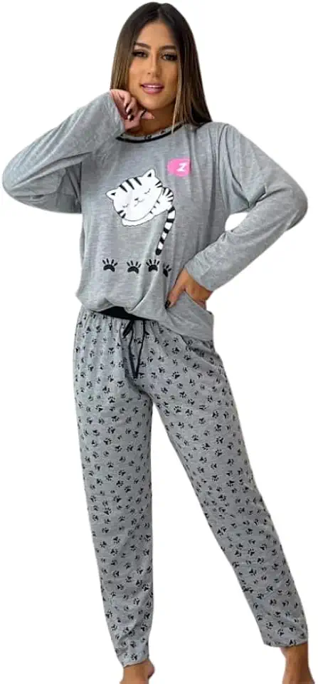 Pijama Adulto Malha com Calça e Manga Comprida de Inverno