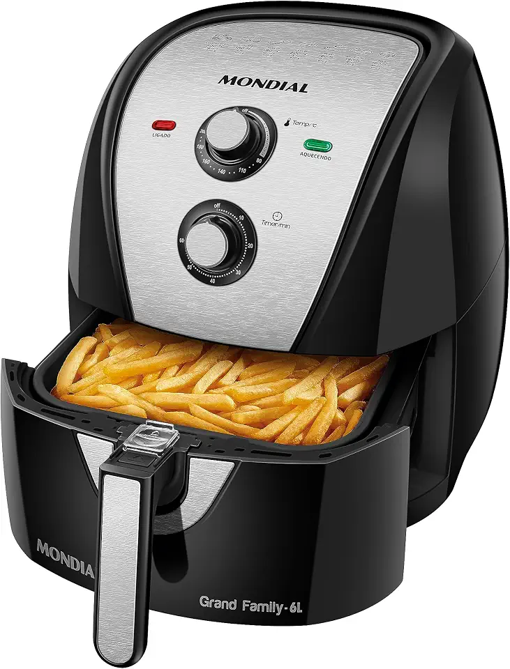 MONDIAL Fritadeira Sem Óleo Air Fryer 6L, Preto/Inox, 1900W, 110V - AFN-60-BI