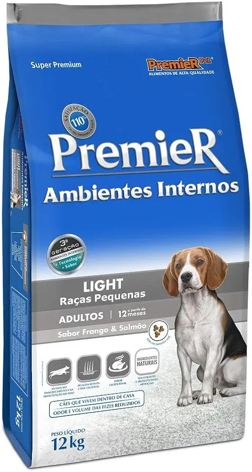 Premier Pet Ração Premier Ambientes Internos Light Para Cães Adultos Sabor Frango E Salmão 12Kg