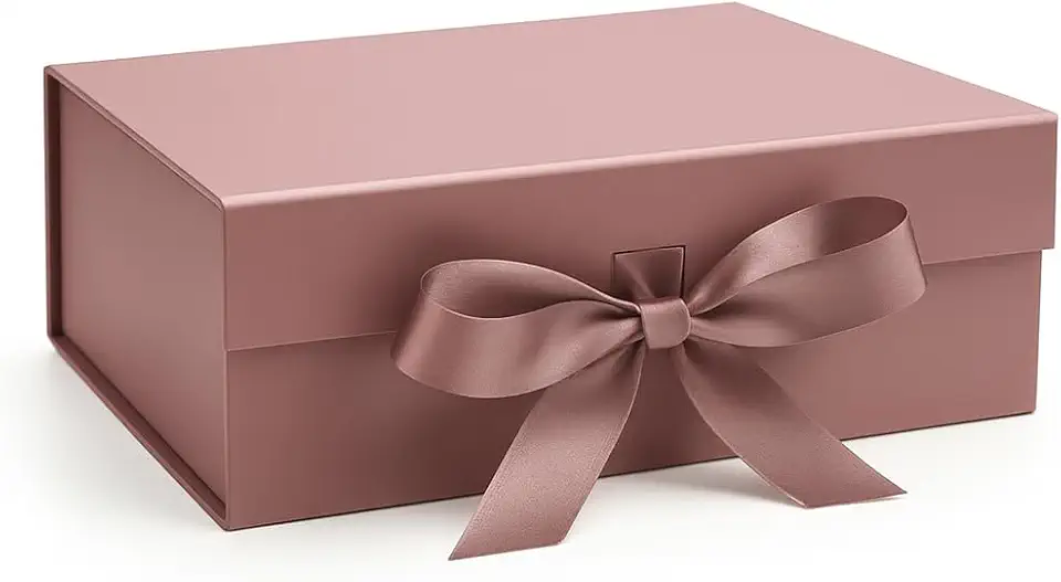 Caixa Para Presente Reforçada Rígida de Papel com Imã e Laço Cetim Embalagem PegPack (Rosê, 20x18x8cm)