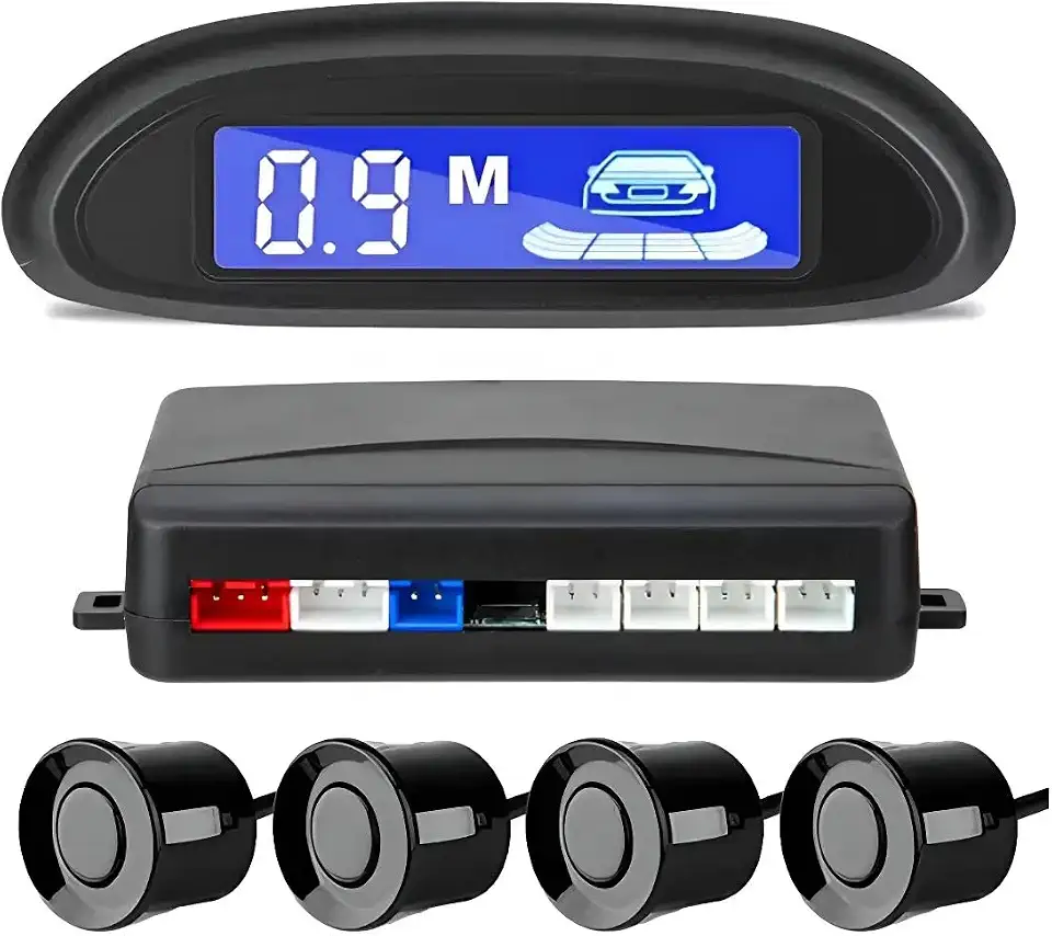 Sensor de Estacionamento Automotivo com 4 Sensores e Monitor LCD Azul, Detecção de 0,3 a 2 Metros, Kit Completo