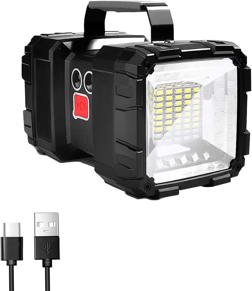 Lanterna holofote de LED, lanterna recarregável, 4000 lm, 10000 mAh, holofote de alta potência, holofote de acampamento, 3 + 4 modos de iluminação, lanterna portátil de LED, à prova d'água, com saída