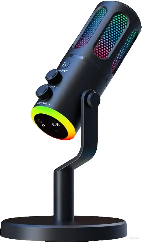 LENTION Microfone Condensador,Gamer RGB para PC de gravação de podcast USB para streaming voca, Streaming, Podcast com Pedestal,modo Karaoke, Entrada para Fones, para jogadores para gravação