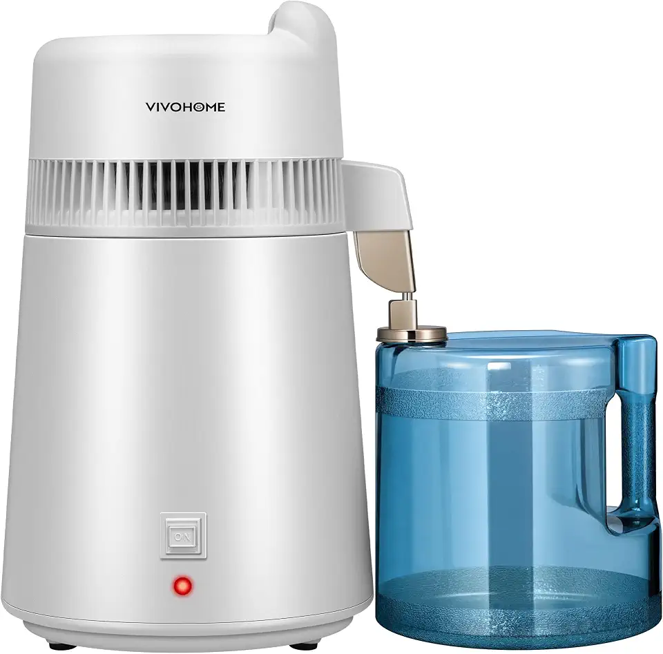 VIVOHOME Destilador De Água De Bancada De 6 Litros (1,6 Galões), 900 W, Com Filtro Purificador E Interruptor Inteligente, Ideal Para Casa E Escritório, Branco.