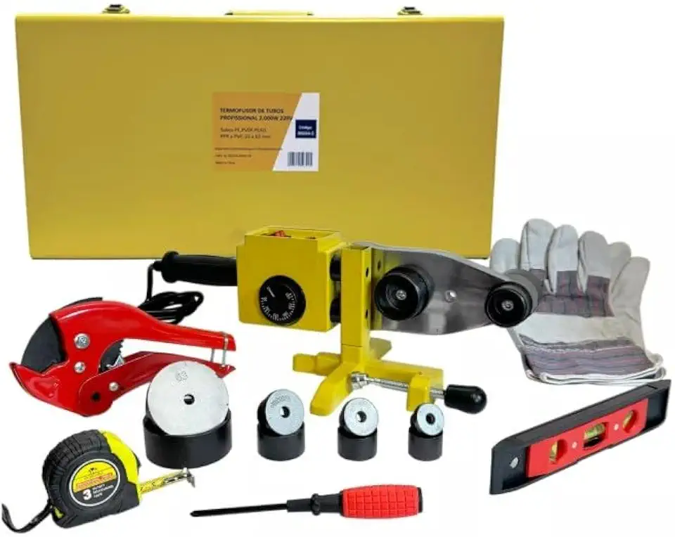 Kit Termofusor Soldador de Tubos de Plástico Duplo PPR 20 a 63mm 2.000W 300 Graus Profissional