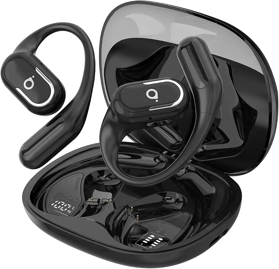 Fone De Ouvido Bluetooth Esportes, Basike T7, IPX6/OWS, Tela LED Dupla, Fone de Ouvido Estéreo Hi-Fi, Suporta Chamadas de Voz, 60 Horas em Standby Para Corrida e Exercícios ao Ar Livre (PRO Preto)
