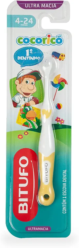 Escova de Dente Infantil Bitufo Cocoricó Primeiro Dentinho Ultramacia para 4 a 24 meses, Bitufo (CORES SORTIDAS)