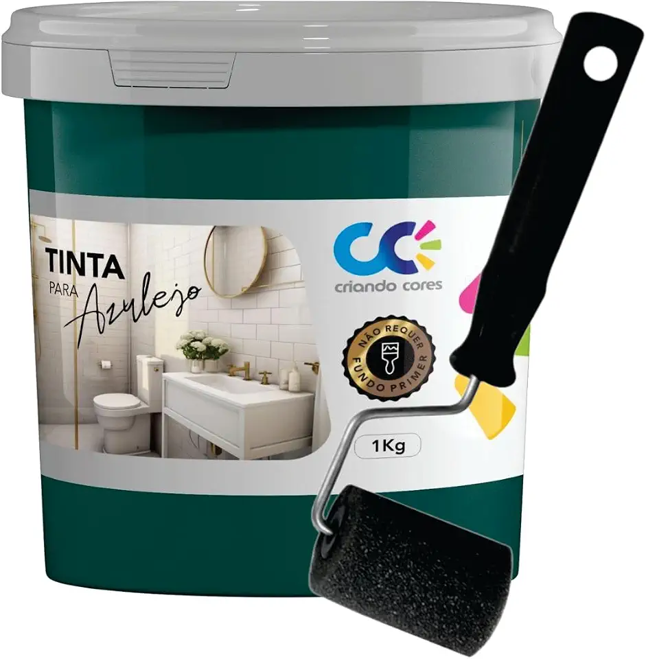 Tinta para Azulejo Verde Oliva 1,0kg Base Água Fosca Alta Cobertura Sem Primer Secagem Rápida para Banheiro e Cozinha