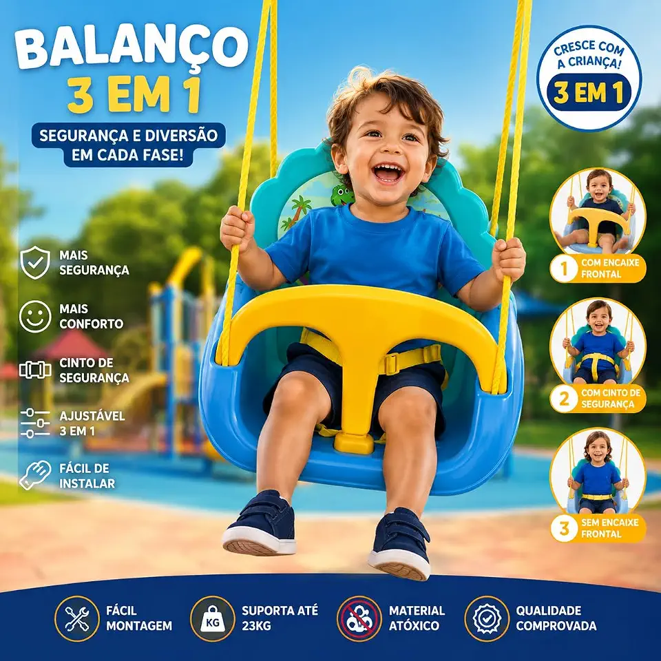 BALANÇO CADEIRINHA INFANTIL 3 EM 1 | plástico resistente