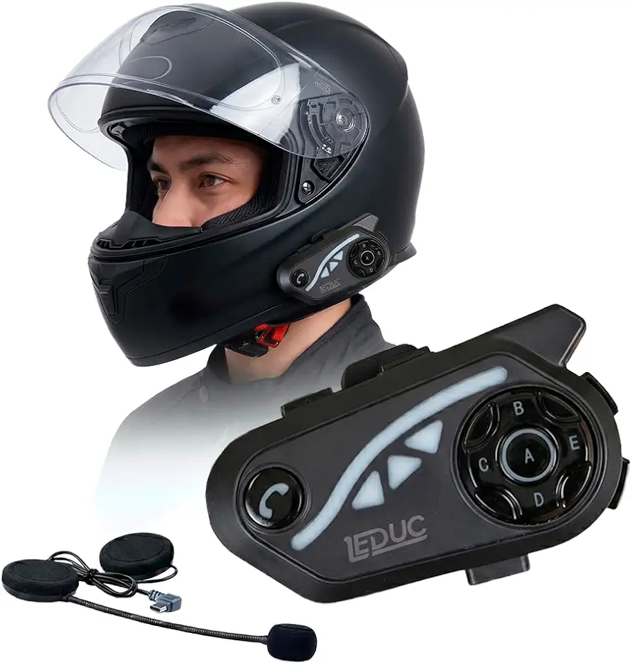 Leduc Intercomunicador Bluetooth Moto Capacete – Bluetooth 5.2, IP65, Bateria 25h, Botões Luva, GPS Música Chamadas Mãos Livres, Kit Fone Motociclista