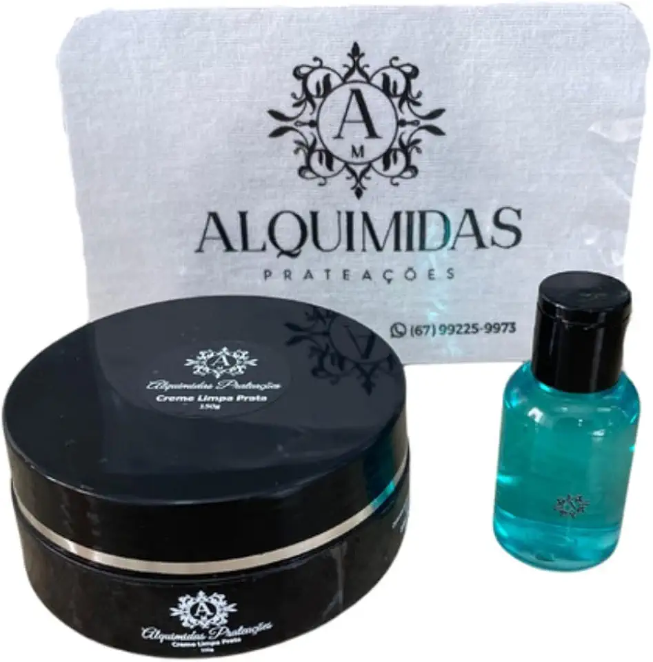 Limpa Prata Alquimidas - Kit com 1 Creme Limpa Prata 150g + 1 Flanela mágica + 1 Espumador
