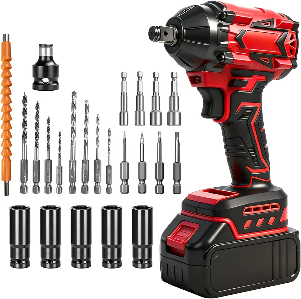Trailabo Chave de Impacto Elétrica 48V com 2 Bateria, Alta Velocidade Até 3500 RPM, Furadeira de Impacto Multiuso de 720N com Cabo de Borracha e Carregador, Parafusadeira e Furadeira
