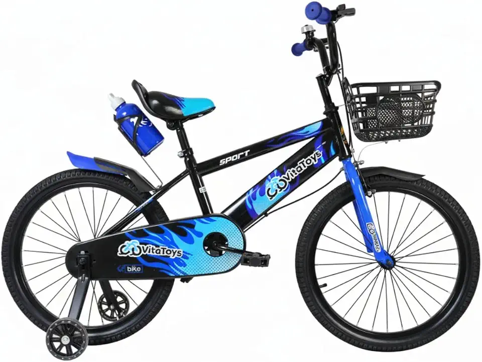 Bicicleta Aro 20 Esporte Masculina VitaToys C/Cesto Porta Garrafa Azul e Preta