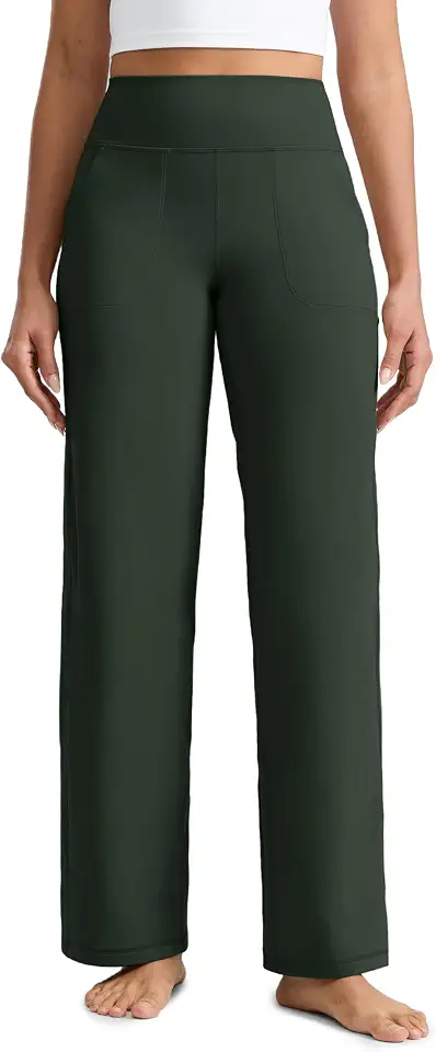 Butterlift Calça feminina de perna larga com bolsos 74 cm / 29 polegadas Cintura alta ideal para ioga macia e confortável