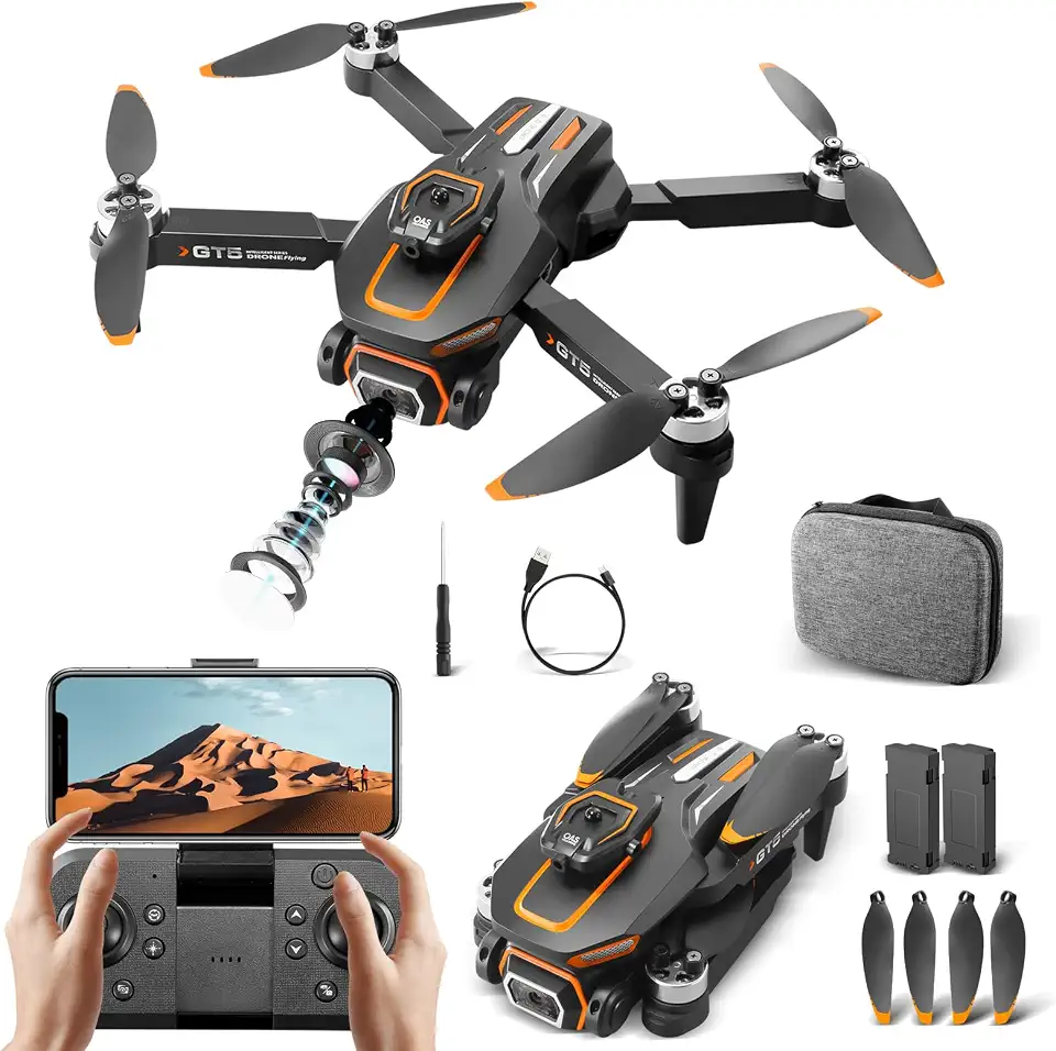 Drone Com Camera GT5 Drone Profissional 4K Wi-Fi FPV, Controle Remoto Drones, com Bolsa De Transporte, 90 Min Carregamento