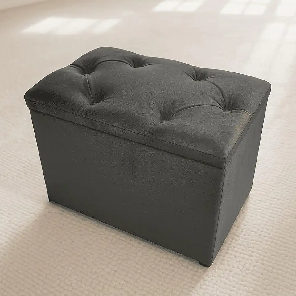 Puff Baú Estofado em Suede com Espaço Interno – Banqueta Multifuncional p/Sala, Quarto ou Closet – Design Moderno e Confortável (CINZA SUEDE)