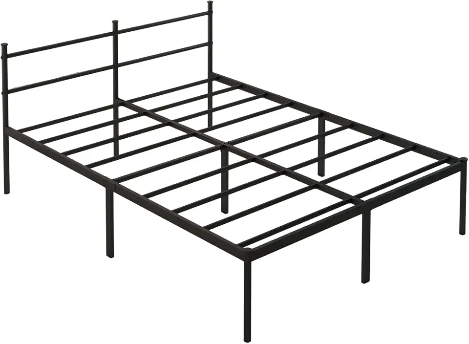 Cama de Casal Padrão (158x198) com Cabeceira Integrada de Ferro, Base Metálica Reforçada, Design Minimalista, Alto Espaço de Armazenamento, Suporte Silencioso, Cor Preto.