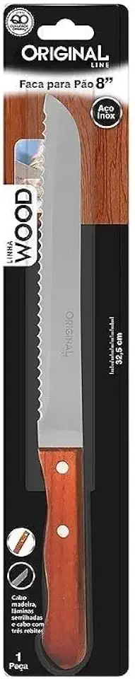 Faca De Serra Pão Panetone Bolo Aço Inox Cabo Plástico 8'' (Plástico)