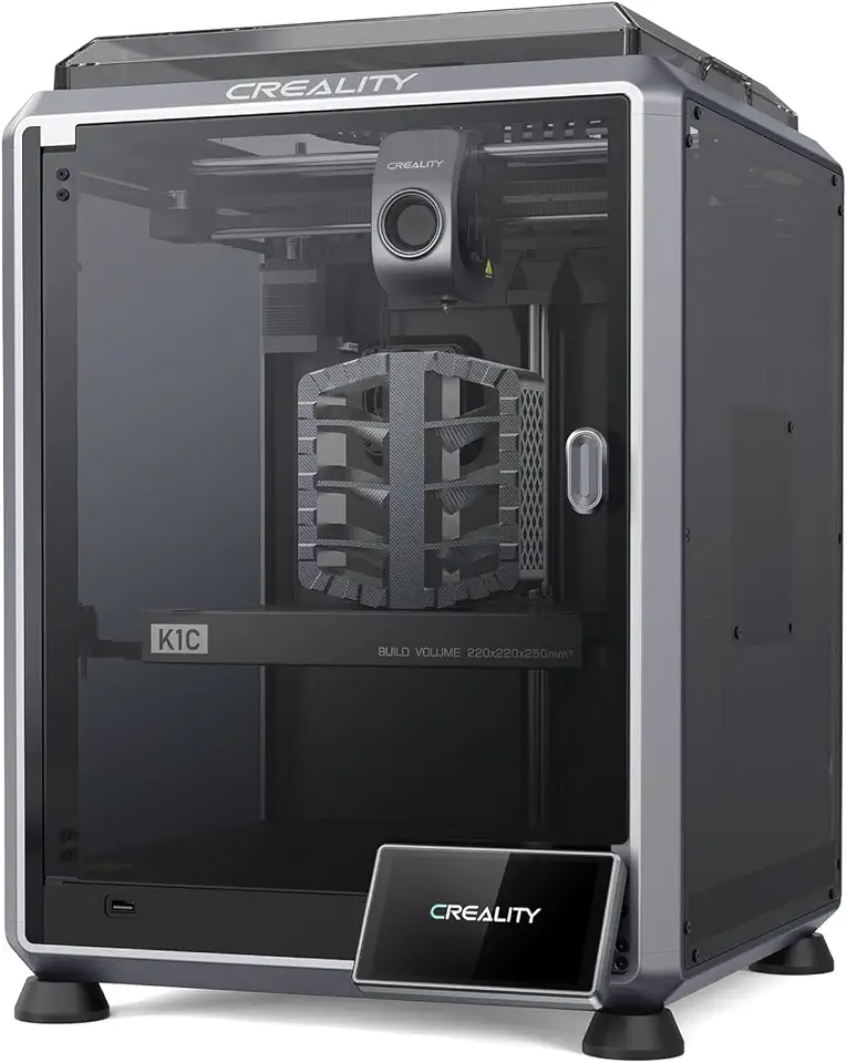 Creality K1C Impressora 3D, Alta Velocidade 600mm/s, CoreXY Fechada, Direct Drive Metálico, Bico Aço Endurecido, Nivelamento Automático, 220x220x250mm