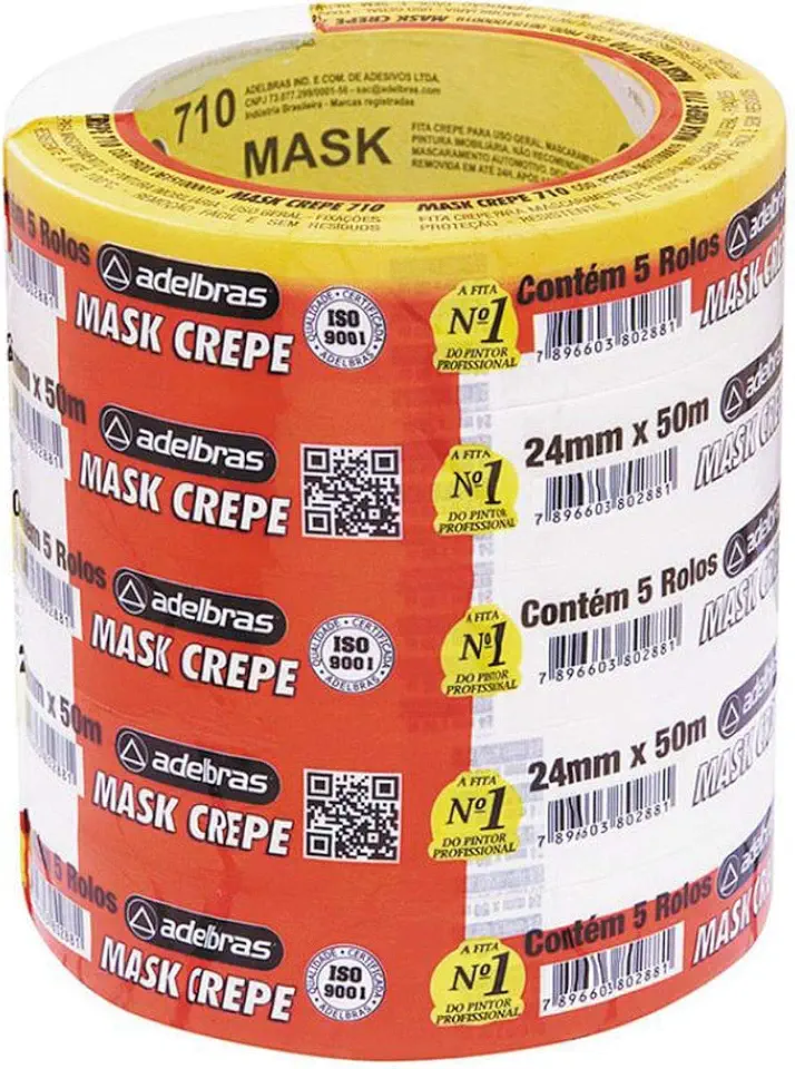 Fita Crepe, Adelbrás, 710, Mask Crepe, 24mmx50m, Pacote com 5