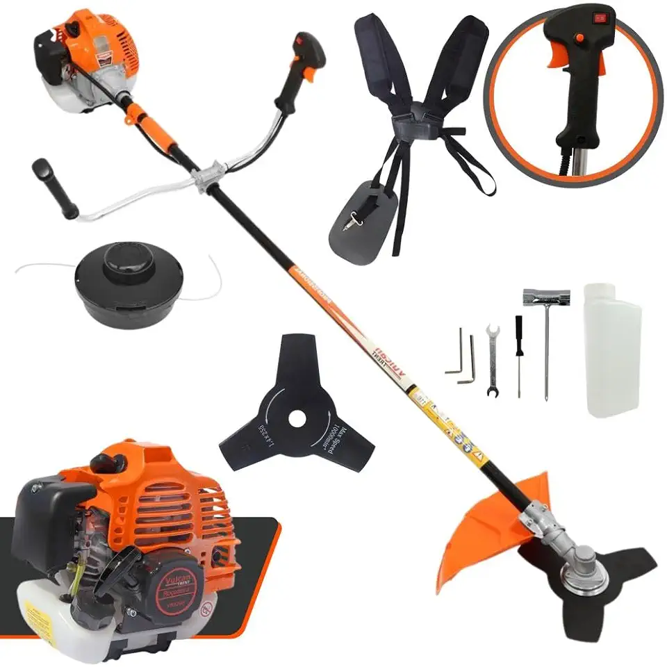 Roçadeira Lateral Vulcan Vr520h 2 Tempos 52cc 2,5hp À Gasolina Para Trabalho Pesado + Lâmina 3 Pontas e Carretel
