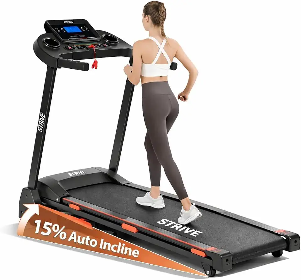 Esteira Elétrica Strive com Inclinação Automática 0–15%, 2.5HP, até 16km/h, 12 Programas, Monitor Cardíaco e Display LCD 110V