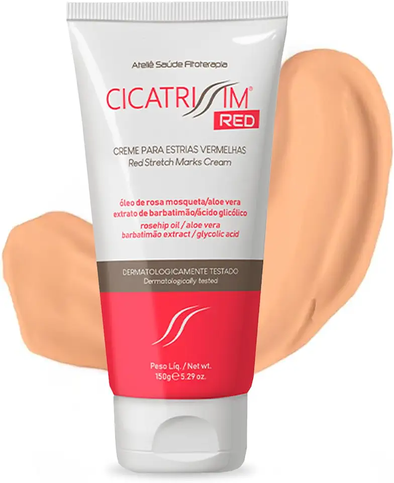 Cicatrissim Red Creme Para Estrias Vermelhas e Roxas - Suaviza Estrias, Uniformiza e Firma a Pele - Todos os Tipos de Pele - 150g