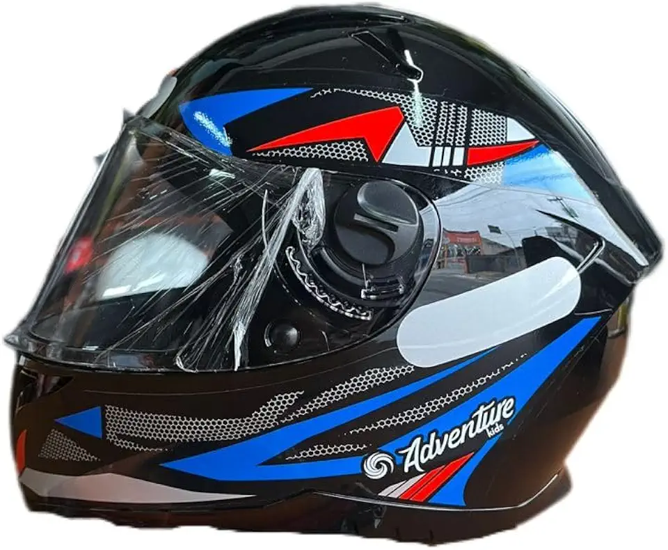 Capacete Infantil de Moto Ebf Tamanho 54 Azul e Vermelho Brilhante