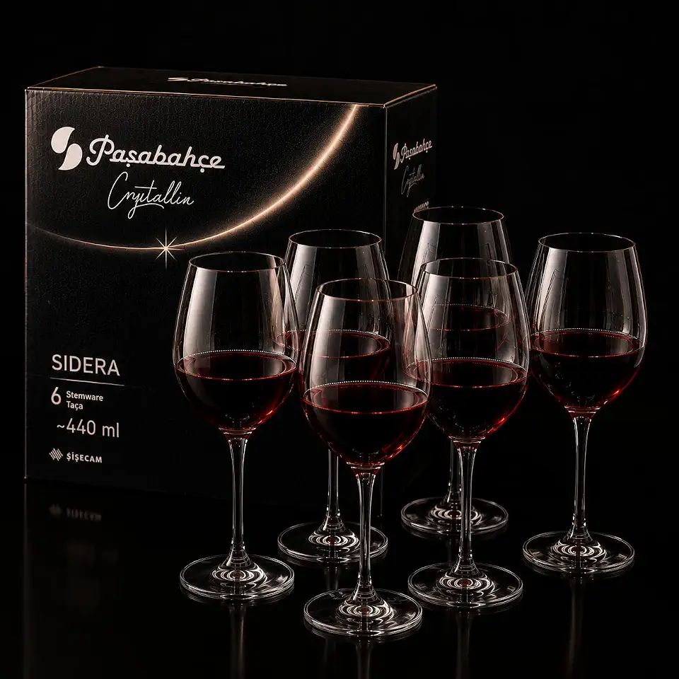 Taças de Cristal Tipo Bohemia 440 ml para Vinho – Jogo com 6 Unidades | Haste Inteiriça, Alto Brilho, Borda Fina, Cristal Premium | Resistentes, Elegantes e Ideais para Mesa Posta e Restaurantes