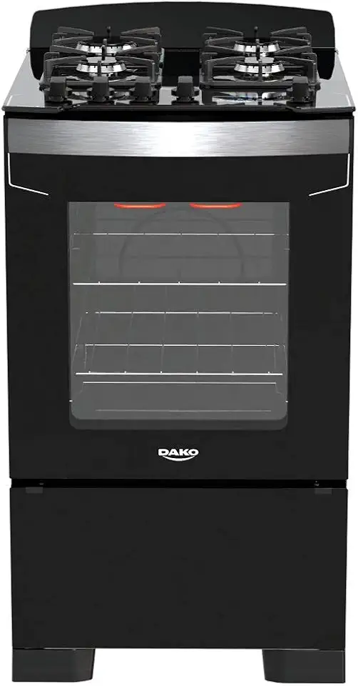 Fogão 4 Bocas Preto com Frente em Vidro Preto e Timer Digital Dako Diplomata Grill Bivolt