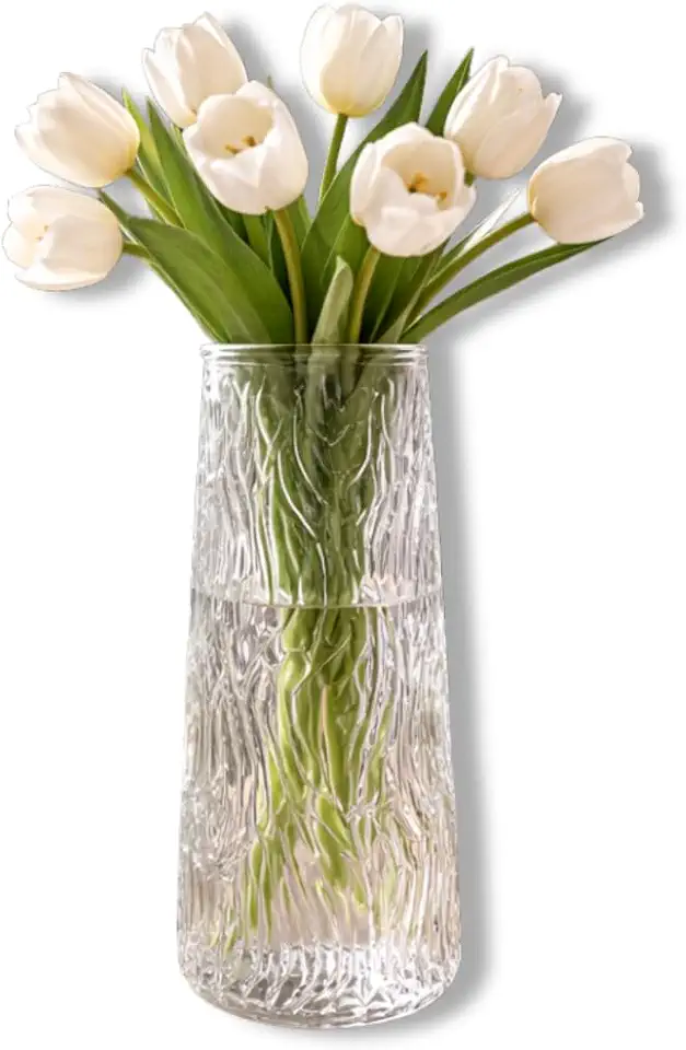 Vaso Decorativo de Vidro 20cm Transparente com Design em Relevo Moderno Elegante para Flores Mesa Aparador Estante Decoração Minimalista