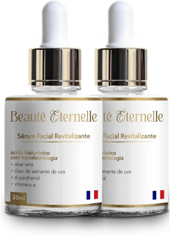 Kit 2 Unidades Sérum Facial Hidratante Revitalizante Rejuvenescedor Beauté Éternelle 30ml com Ácido Hialurônico (Aloe Vera, Óleo de Semente de Uva, D-panthenol e Vitamina E)