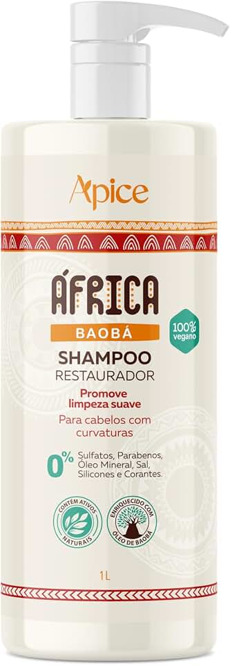 Ápice Shampoo África Baobá Restaurador | Limpeza Suave e Hidratação para Cabelos Cacheados e Ondulados | 1000ml