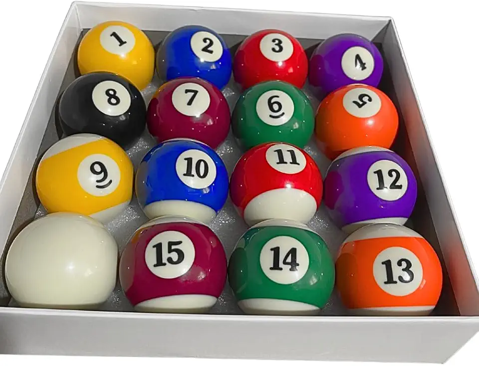 Conjunto de Bolas de Bilhar ou Sinuca Profissional, 57mm, 16 Bolas em Pedra, Coloridas com Numeração 1-15 e Bola Branca