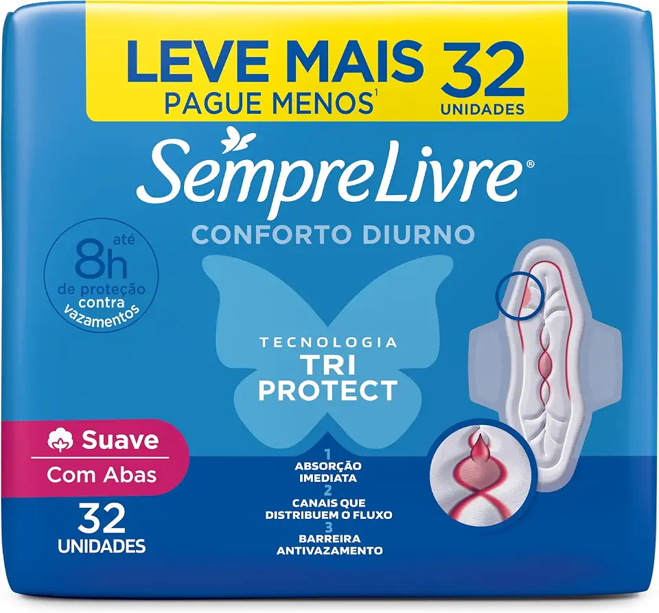 Sempre Livre Absorvente Externo Adapt Plus Com Abas 32 Unidades
