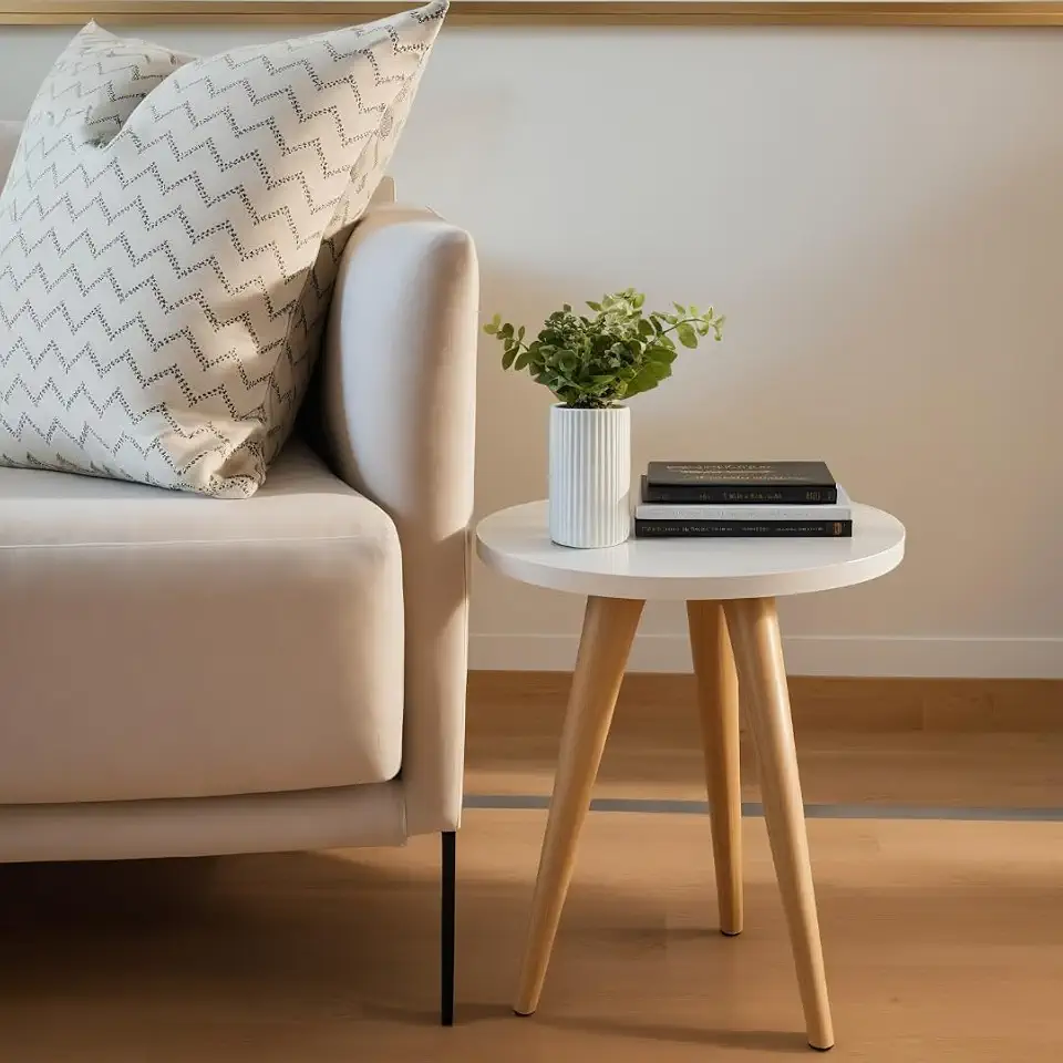 Mesa De Canto e Centro Redonda Pe Palito Lateral Sofa (Branco)