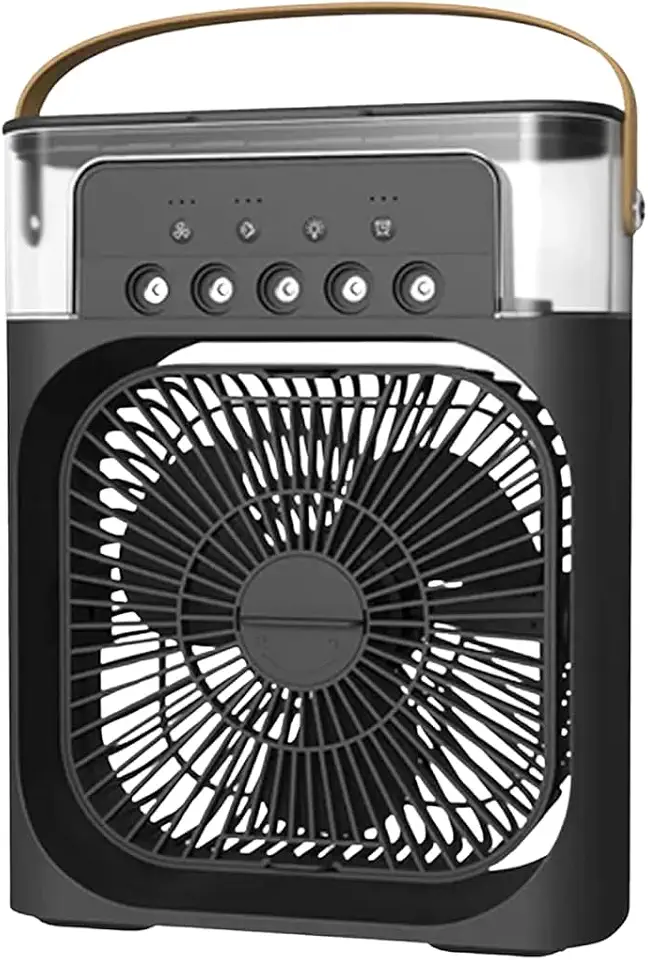 Mini Climatizador e Umidificador Portátil USB 3 em 1 | Ventilador de Mesa Pessoal Silencioso com Luz Noturna LED para Casa, Escritório e Viagem (Preto)