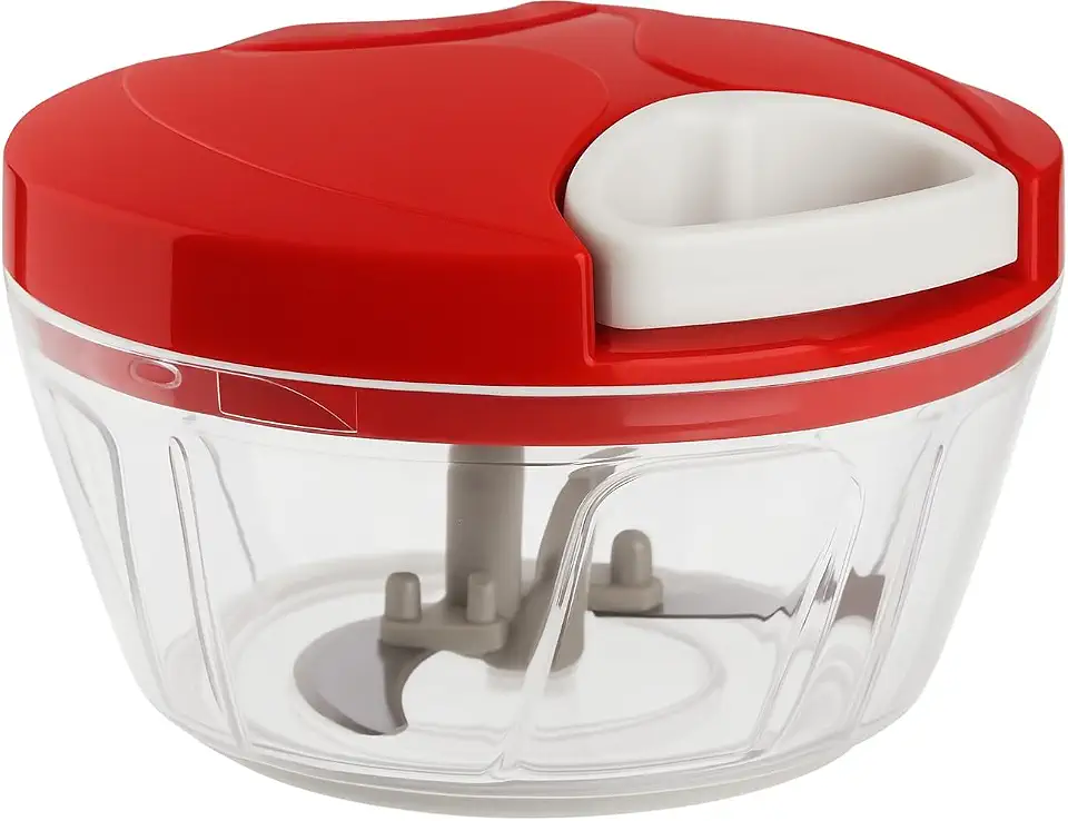 Processador Manual de Alimentos 500ml Mini com 3 Lâminas em Aço Inoxidável Picador Portátil (Vermelho)
