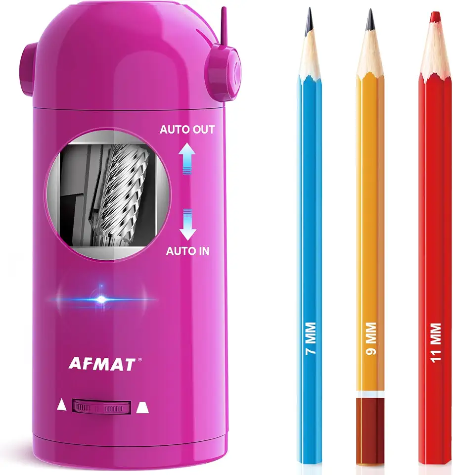 AFMAT Apontador de lápis elétrico para lápis de cor, apontador de lápis robô totalmente automático, entrada e saída automática, recarregável, deixa as mãos livres, para lápis jumbo de 7 a 11,5 mm