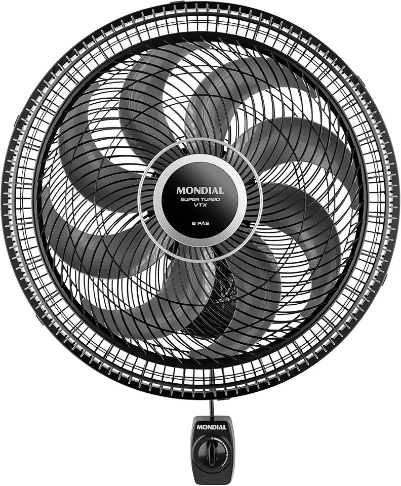 MONDIAL Ventilador de Parede 40cm Super Turbo 8 Pás, Preto/Prata, 140W, 110V - VTX-40P-8P
