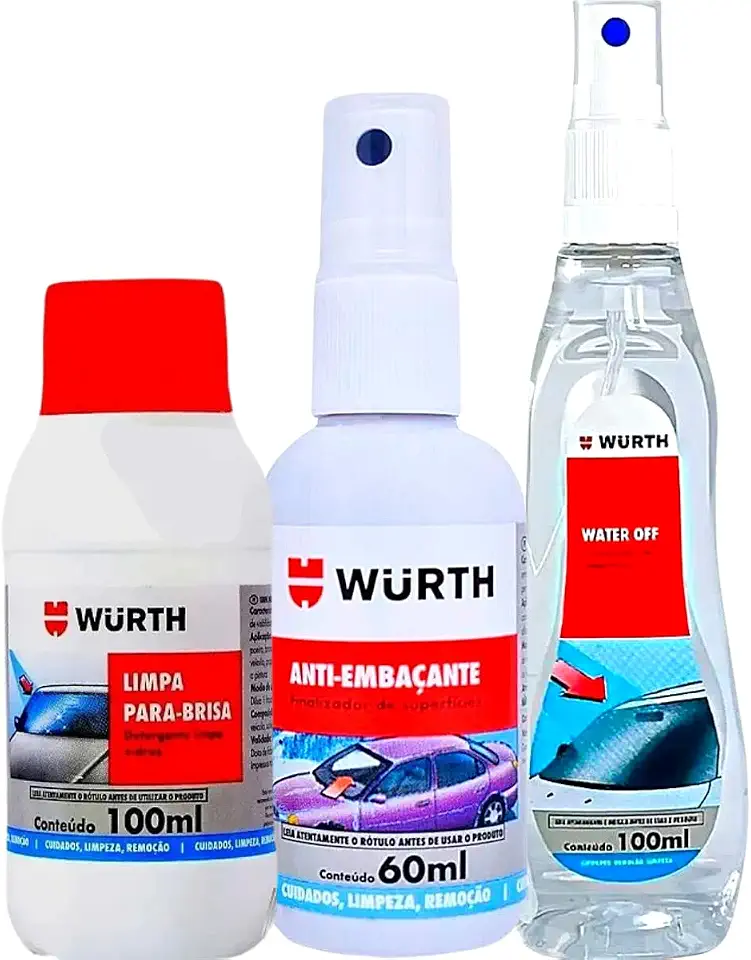 Kit Water Off Wurth Repelente de Agua + Anti embaçante + Limpa para brisa para carro Wurth
