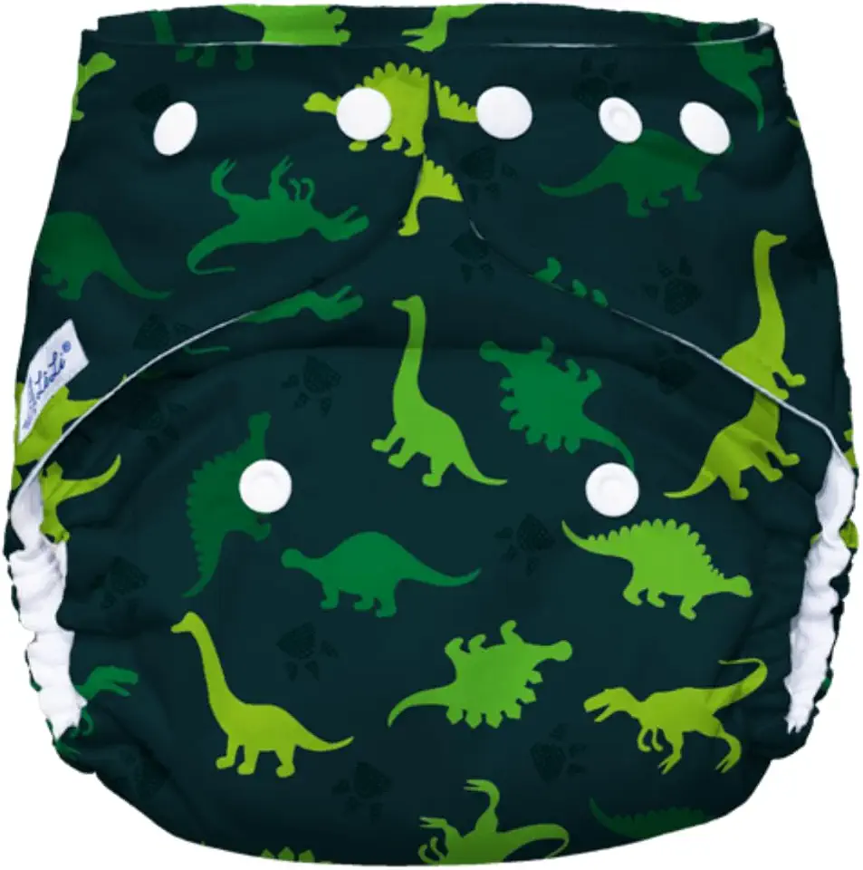 Fralda Reutilizável para Praia e Piscina, Tamanho Único 5-18kg, Lavável, Unissex (Dinos Black)