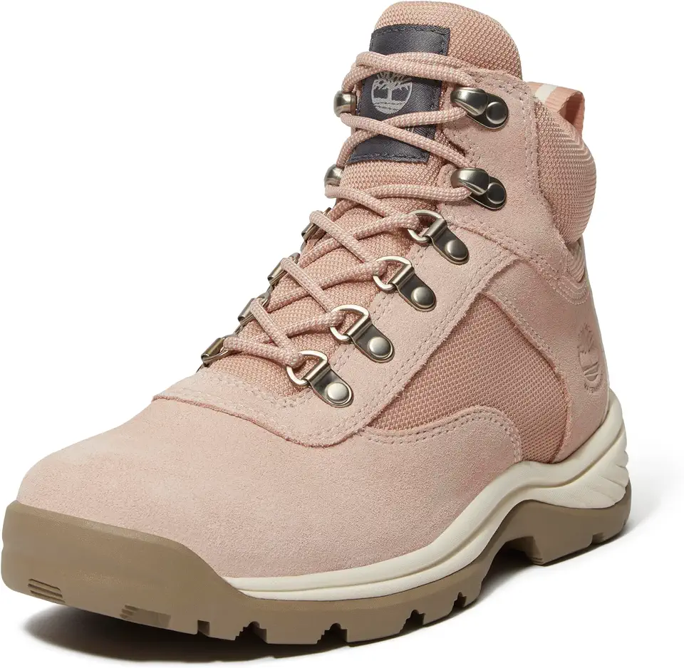 Bota feminina de caminhada branca com borda média e cadarço à prova d'água